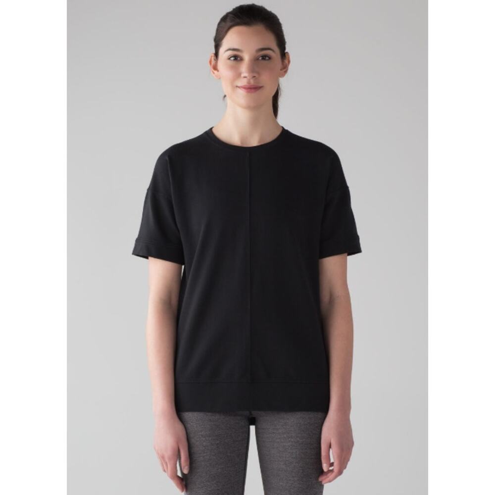 Lululemon Cut Above Tee Size 8 Black French Terry Short Sleeve Shirt Athletic